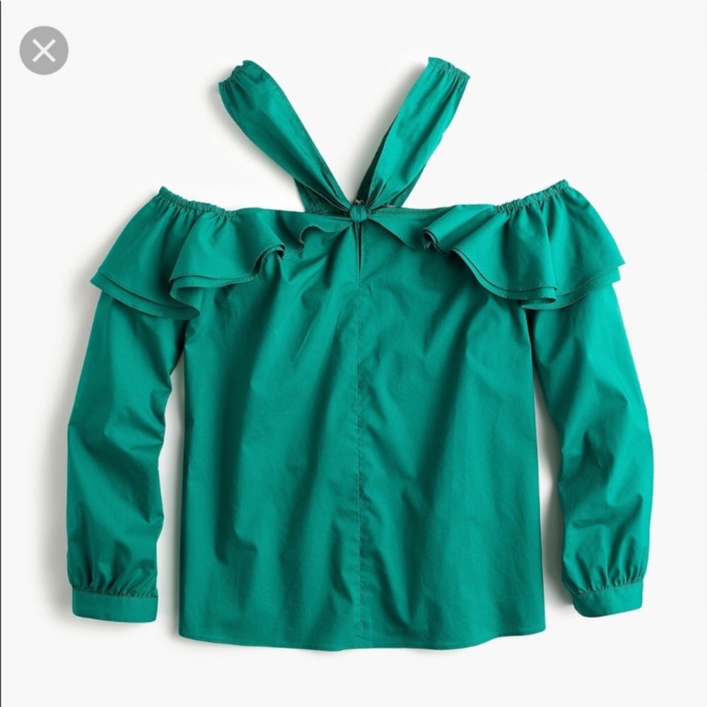 J.Crew off-the-shoulder tie neck top in warm jade